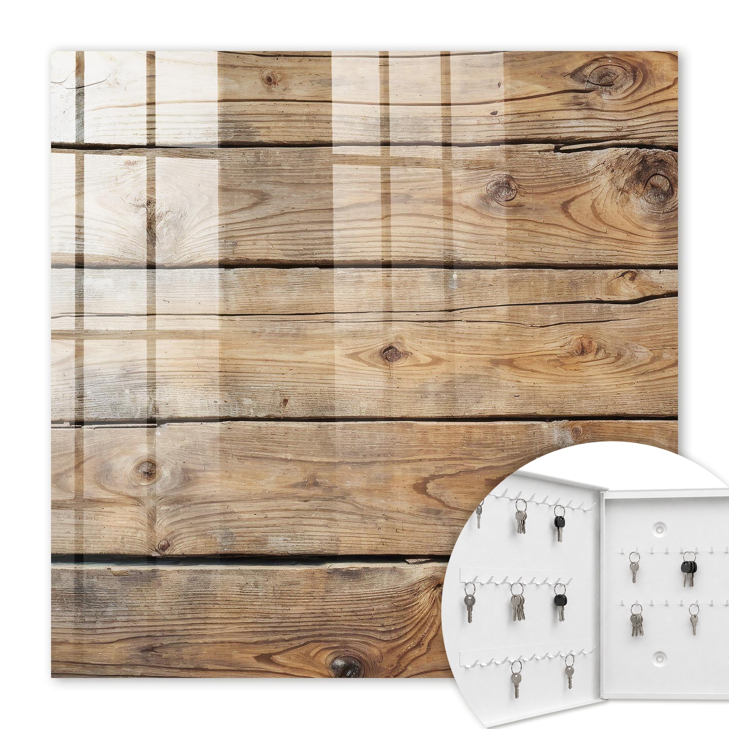 Armoire À Clés - (30 Cm X 30 Cm) - Boîte À Clés Murale - Coffret De Rangement Pour Clés - Couleur Blanche - Ouverture Vers La Gauche - Pour Maison Et Bureau - Planches De Bois