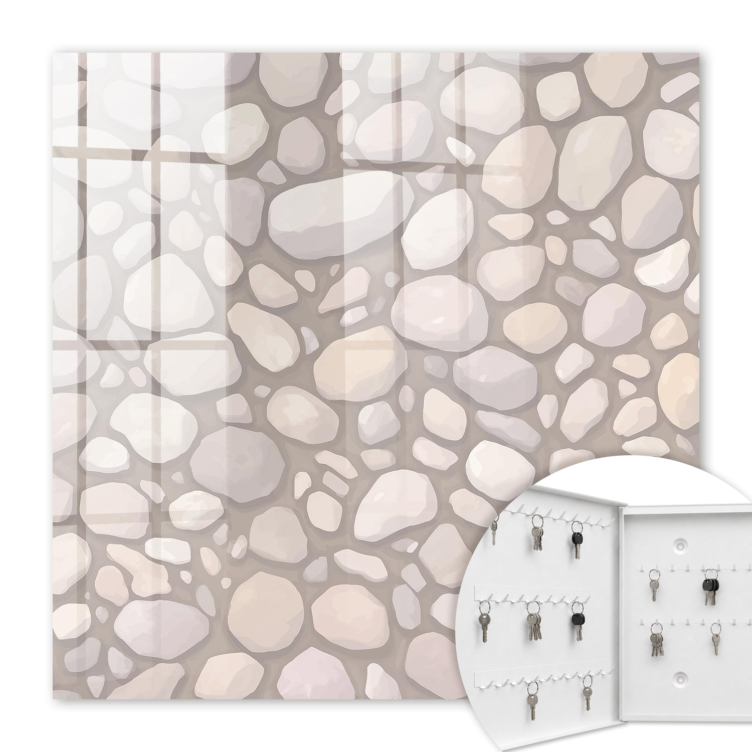 Armoire À Clés - (30 Cm X 30 Cm) - Boîte À Clés Murale - Coffret De Rangement Pour Clés - Couleur Blanche - Ouverture Vers La Gauche - Pour Maison Et Bureau - Structure En Pierre