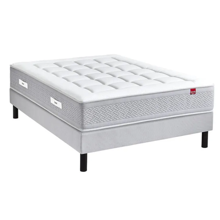 Ensemble Epeda LE MAJESTUEUX + Sommier Confort Medium + Pieds 180x200 Gris souris Ressorts