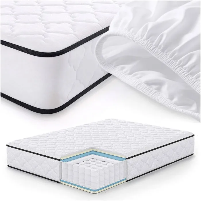 Matelas à ressorts ensachés 7 zones avec protège-matelas H3 140x190 cm