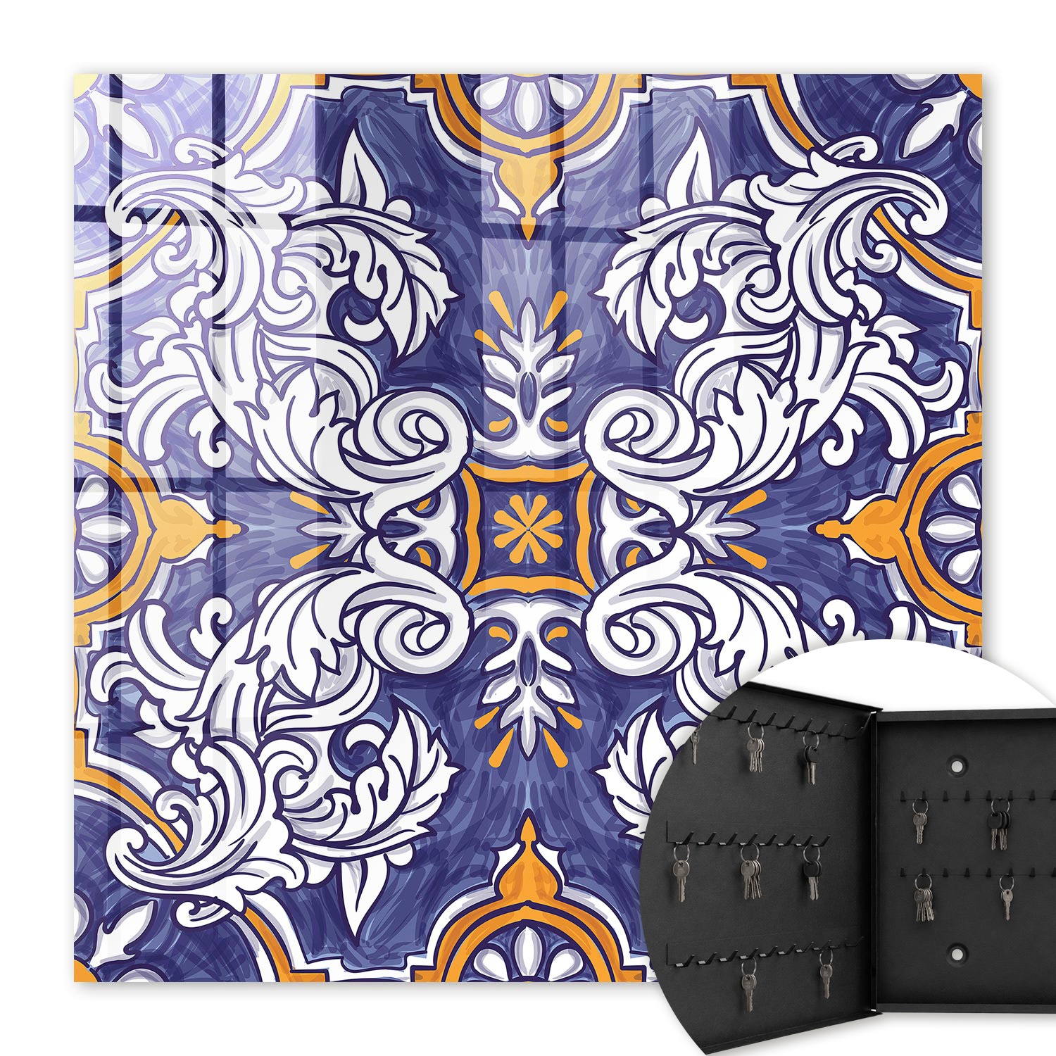 Armoire À Clés - (30 Cm X 30 Cm) - Boîte À Clés Murale - Coffret De Rangement Pour Clés - Couleur Noire - Ouverture Vers La Gauche - Pour Maison Et Bureau - Plante Ornementale