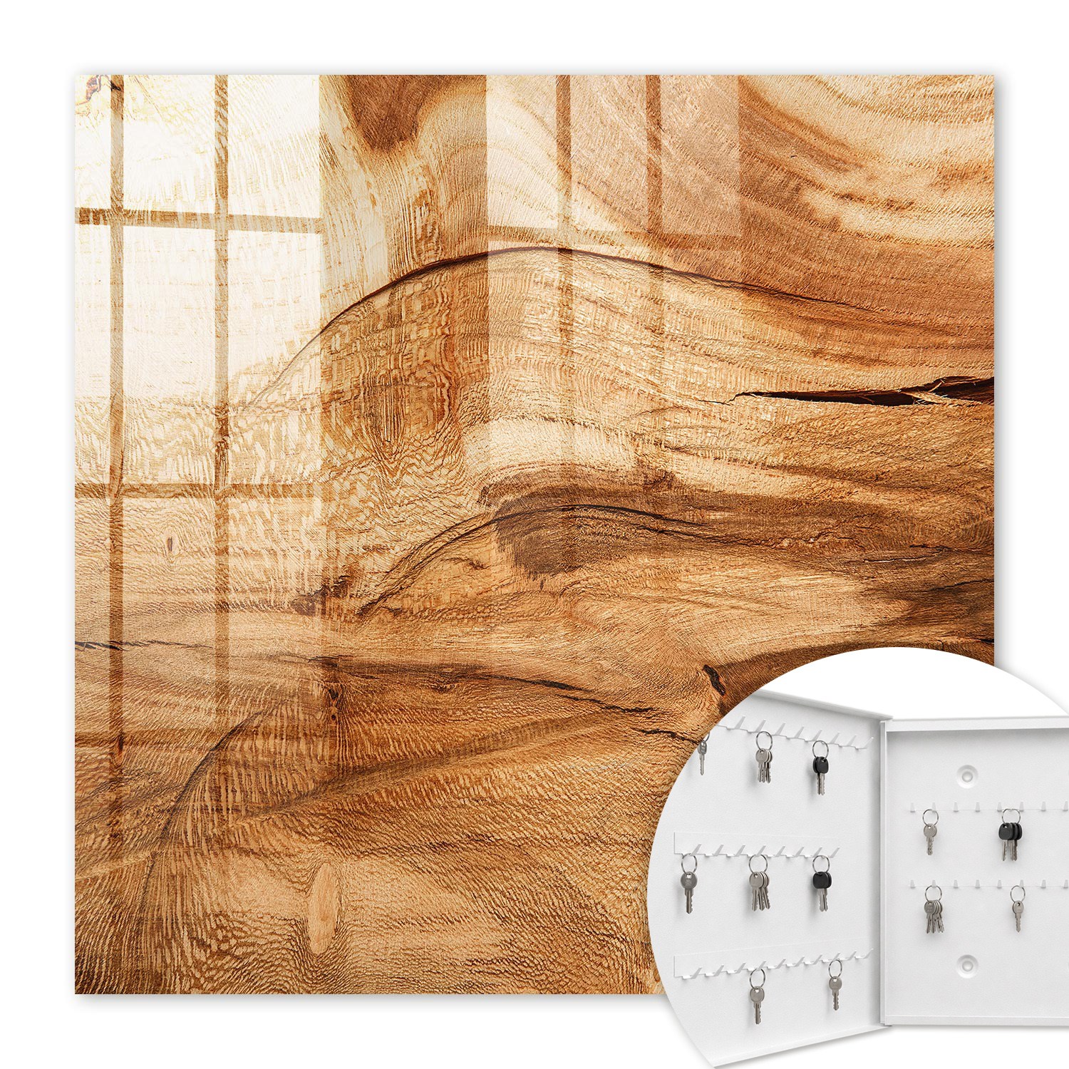 Armoire À Clés - (30 Cm X 30 Cm) - Boîte À Clés Murale - Coffret De Rangement Pour Clés - Couleur Blanche - Ouverture Vers La Gauche - Pour Maison Et Bureau - Texture Bois