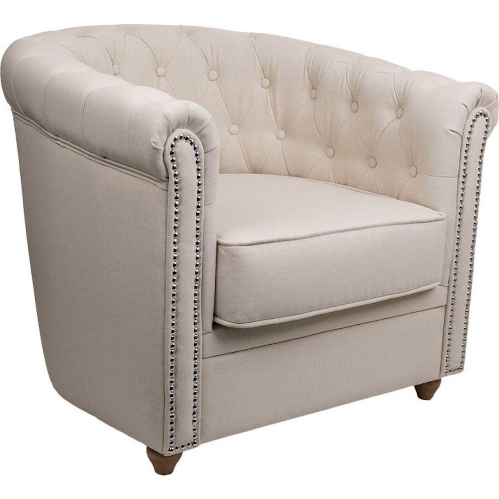 Fauteuil Beige Élégant En Coton Et Lin Avec Accoudoirs Confortables - Beige Naturel Clair