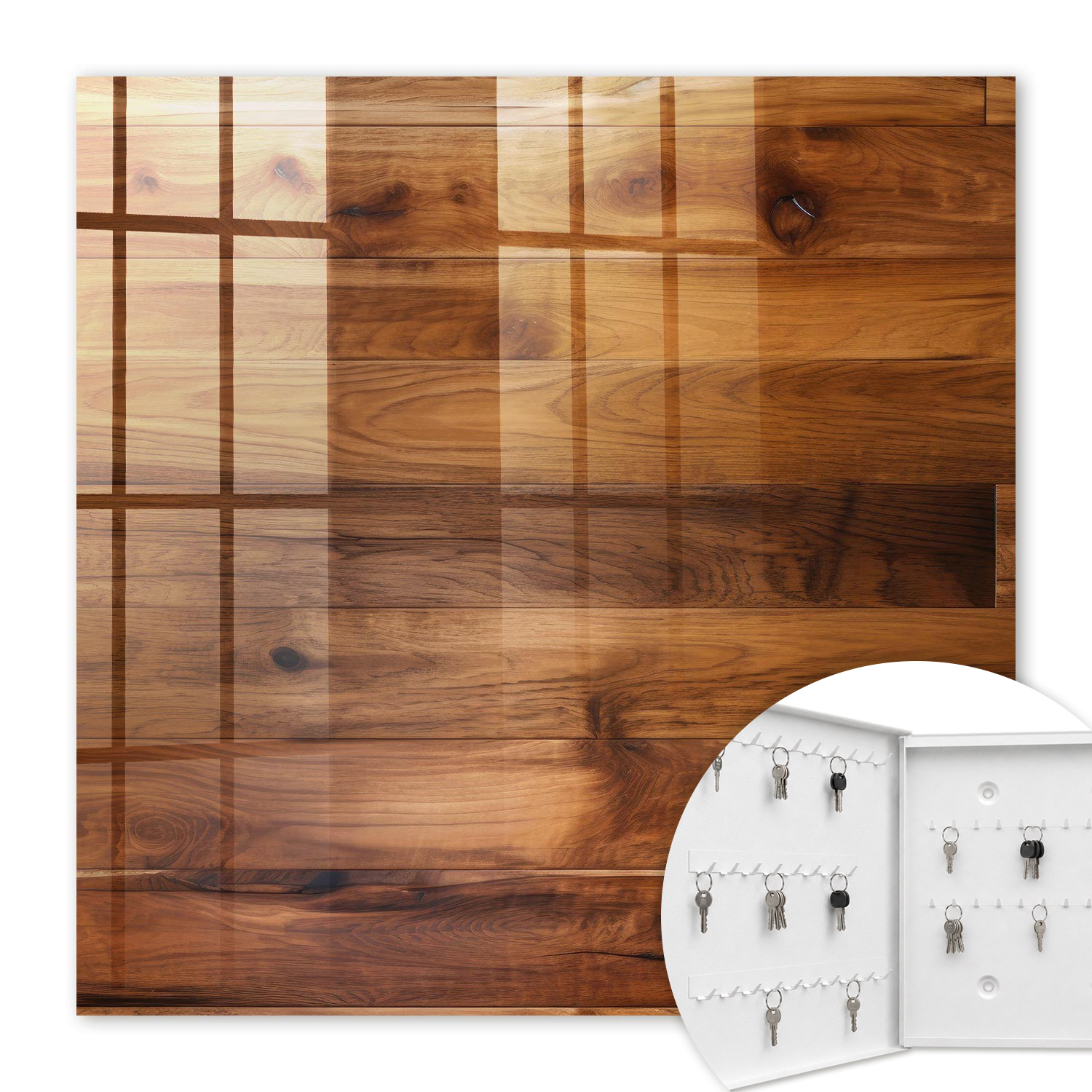 Armoire À Clés - (30 Cm X 30 Cm) - Boîte À Clés Murale - Coffret De Rangement Pour Clés - Couleur Blanche - Ouverture Vers La Gauche - Pour Maison Et Bureau - Planches De Bois