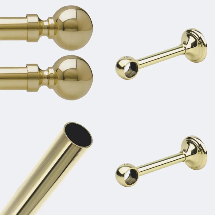 Kit de tringle à rideaux Laiton Poli Verni 200cm Diam.20mm Embout Contemporain - Fixation Mur - Boulet