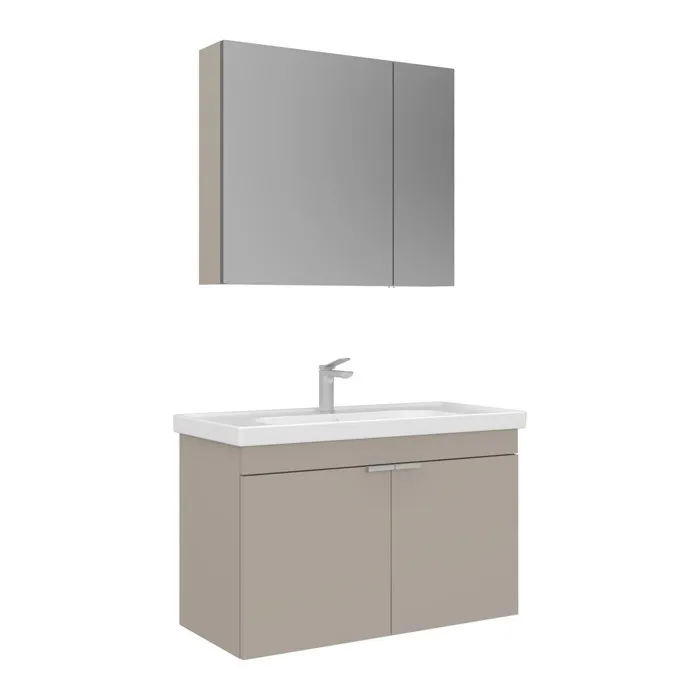 Meuble Avec Simple Vasque Et Miroir "desna 90" - 90 X 45 X 58 Cm - Sand