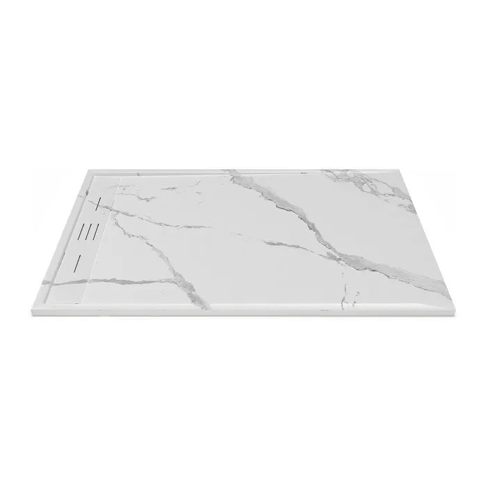 Receveur de douche extra plat à poser ou à encastrer recoupable en résine SMC - Blanc marbré - 140 x 90 cm - LYROSA