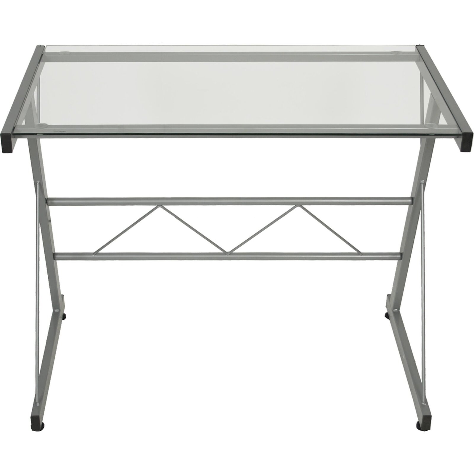 Bureau Style Moderne En Métal Et Verre Épuré - Métal Argenté Et Verre Transparent