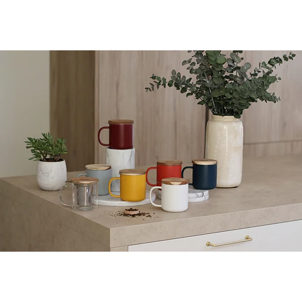 Tisanière En Grès Jaune Avec Couvercle En Bois D'acacia 300ml Juliet - Ogo Living