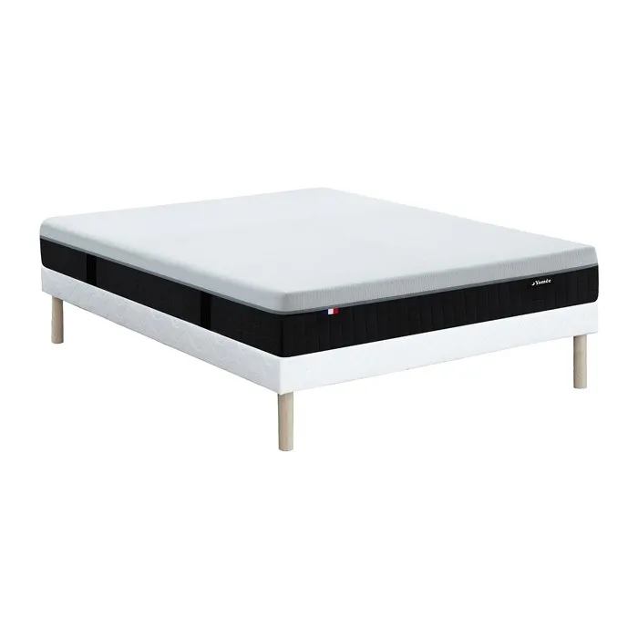 Ensemble 140 x 190 cm sommier tapissier + matelas hybride anti-feu ressorts ensachés 7 zones, mémoire de forme et latex ép.28cm -