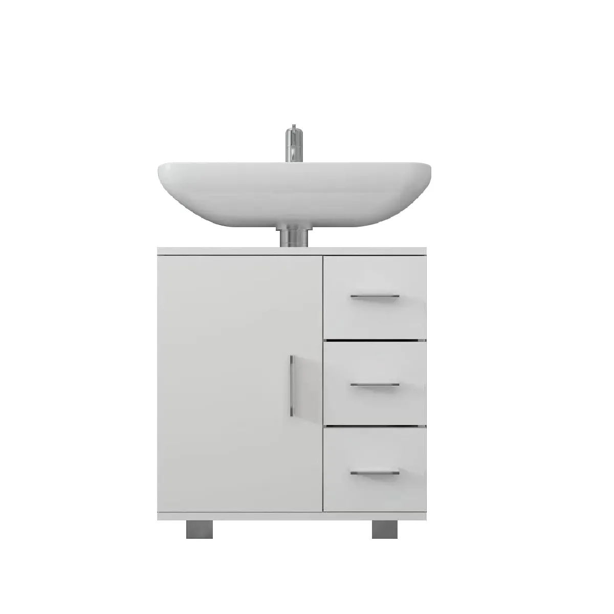 Meuble Sous Lavabo Blanc 1 Porte 2 Étagères 3 Tiroirs Mdf Mélamine 60x60,8x33 Cm