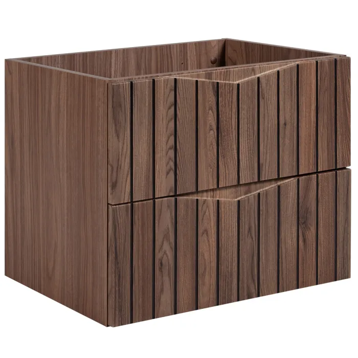 Meuble de salle de bain sous vasque suspendu STELLA coloris noyer 60 cm façades rainurées
