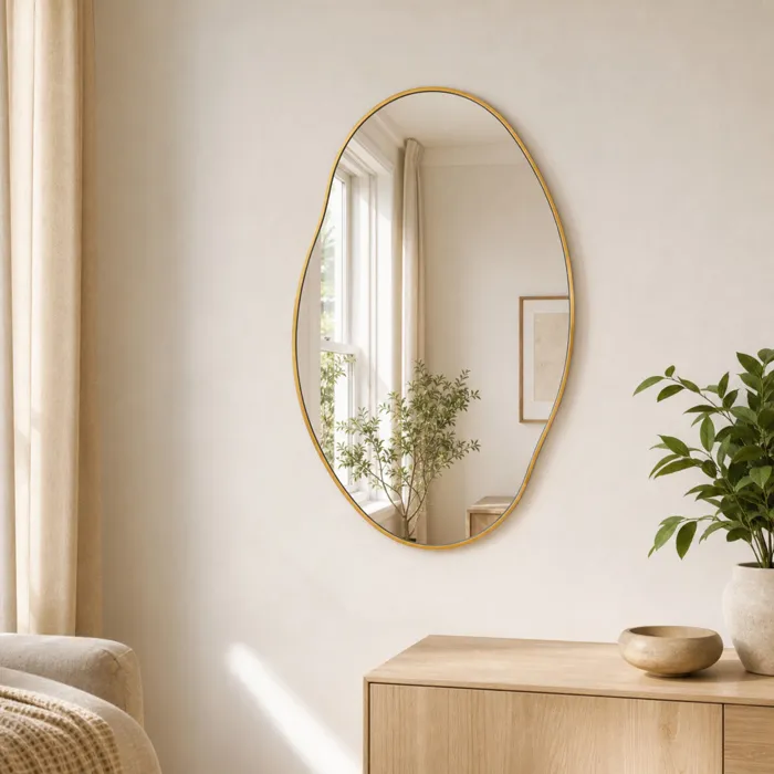 Miroir Mural Lena Miroir Organique Avec Cadre En Aluminium Champagne 60 × 90 Cm