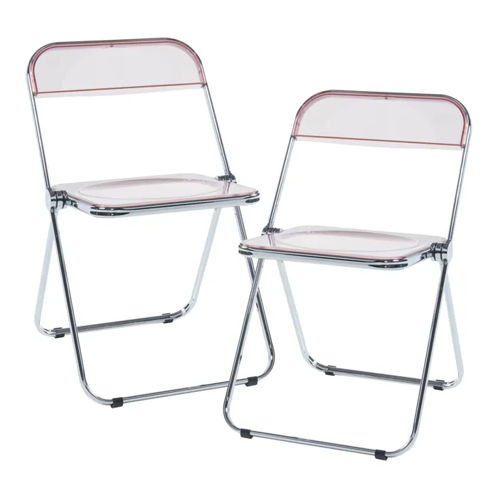 Lot de 2 chaises pliantes Pornainen 74 x 46 x 47 cm rose transparent en.casa
