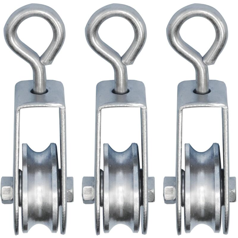 Lot De 3 Mini Poulies Avec Roulements À Billes - Charge 30kg - Ø 28mm Pour Corde De 6mm - Acier Galvanisé Antirouille