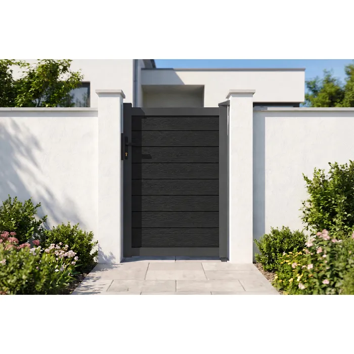 Portillon Bois Composite Plein 1m Athos H.160cm Gris Anthracite Avec Cadre Aluminium