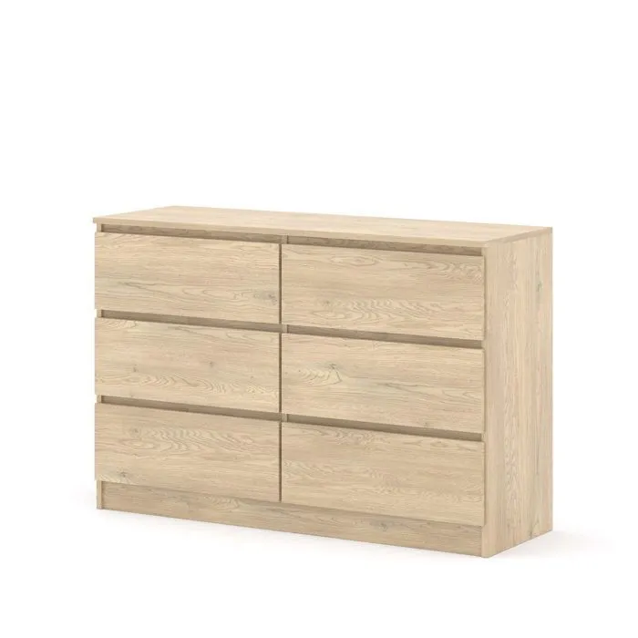 Commode Bim Furniture Maja 120 Cm 6 Tiroirs Chêne Cremona Panneau Stratifié 16 Mm