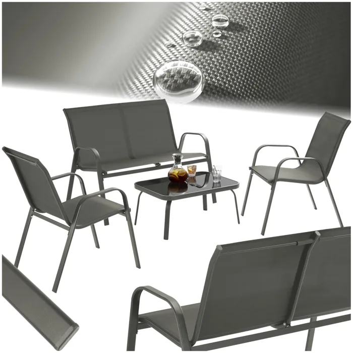 Salon De Jardin Pour 4 Personnes Tissu Déperlant Et Table Anthracite