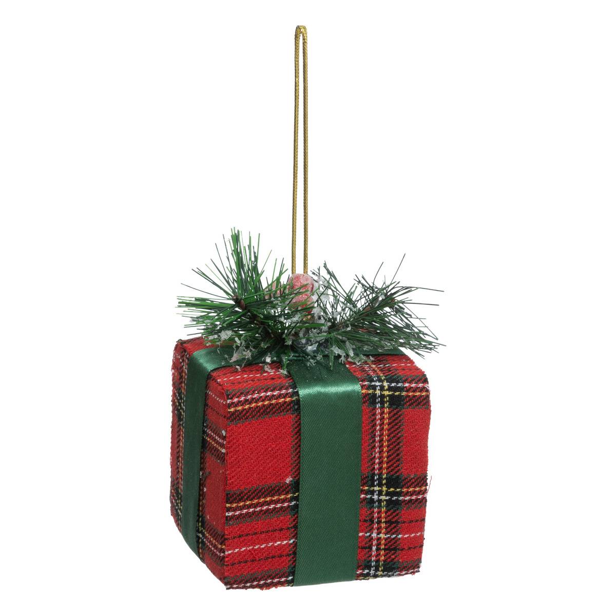 Sujet Cadeau Tartan 10cm Polystyrène Rouge - Atmosphera Créateur D'Intérieur