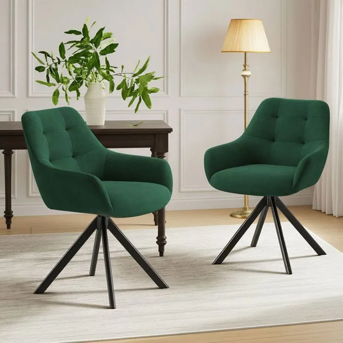 Lot 2 Chaise Pivotante Premium Avec Demi-accoudoirs - Chaise Rotation À 360°base Métallique Haute Stabilité, Vert