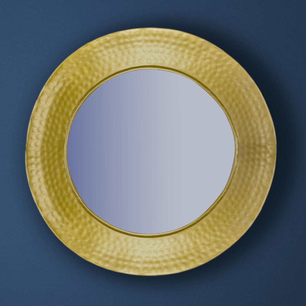 Finebuy Miroir Murale Métal 60 Cm Mur Couloir Grand Doré Rond Cadre Martelé
