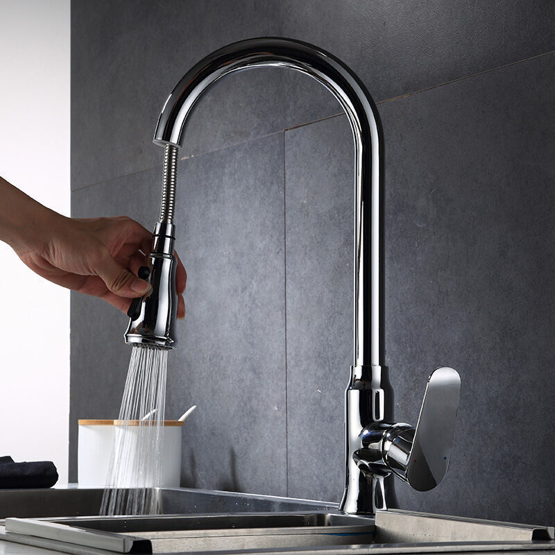 Robinet Cuisine Avec Douchette Pivotant À 360° À Ressort De Pulvérisation Avec Tuyaux Mitigeur Monocommande Evier Froide Et Chaud Disponible (argent)