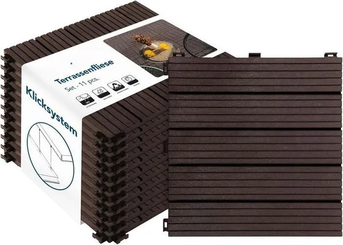 Dalles De Terrasse Lot De 11 Pièces, Claire, Marron 30 X 30 Cm - 1 M²