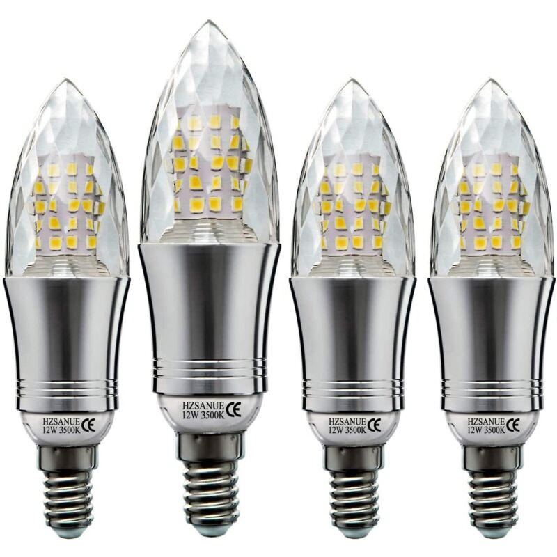 Lot De 4 Ampoule Led En Forme De Bougie E14 12w, Équivalent 100w Ampoule Incandescente, Blanc Lumière Du Chaud, Ampoule Bougie Petit Edison À Vis