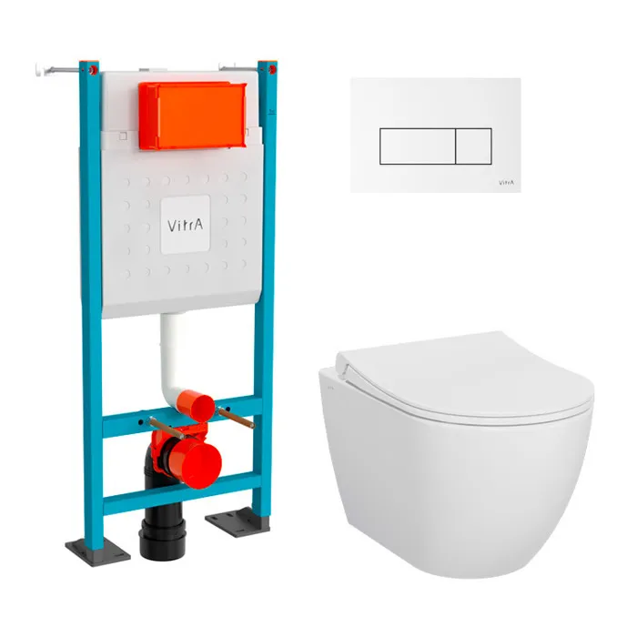 VITRA Pack WC Mia suspendu cuvette carénée fixations invisibles et bati support autoportant avec plaque Blanche