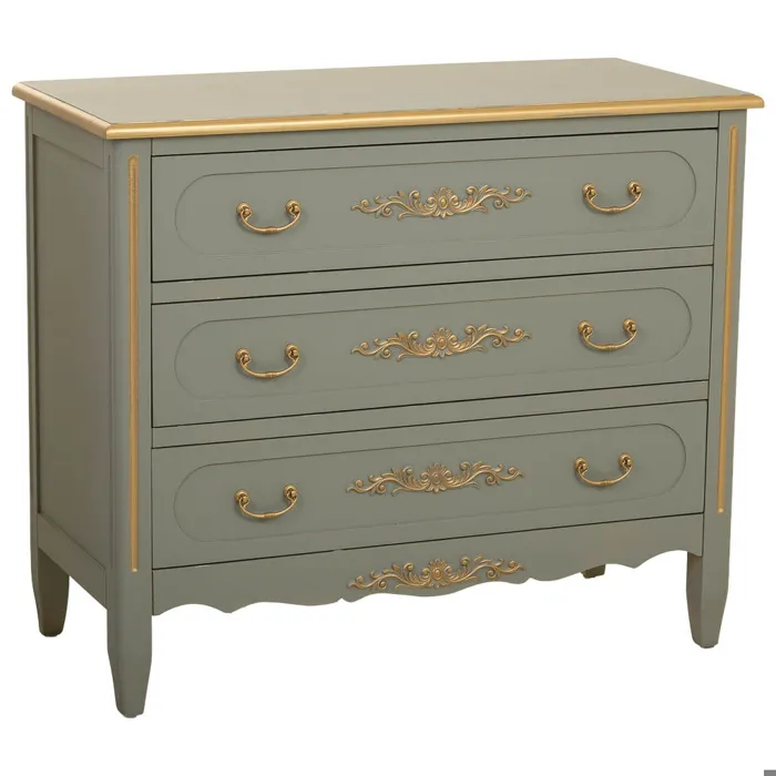 Commode en bois à 3 tiroirs verts, 90 x 42 x 76h cm