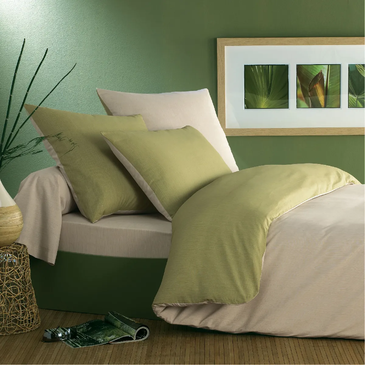 Housse De Couette Bicolore En Viscose De Bambou, Écorce - 140 X 200 Cm - Ivoire/mousse