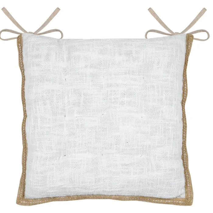 Galette de chaise matelassée poly-coton et jute (38x38 cm - Blanc)