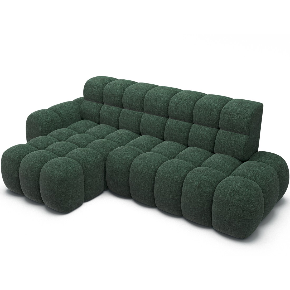 Canapé D'Angle Convertible Bulla 3 Places Vert Émeraude Angle Gauche - Tissu Bouclette Avec Extension D'Assise Électrique