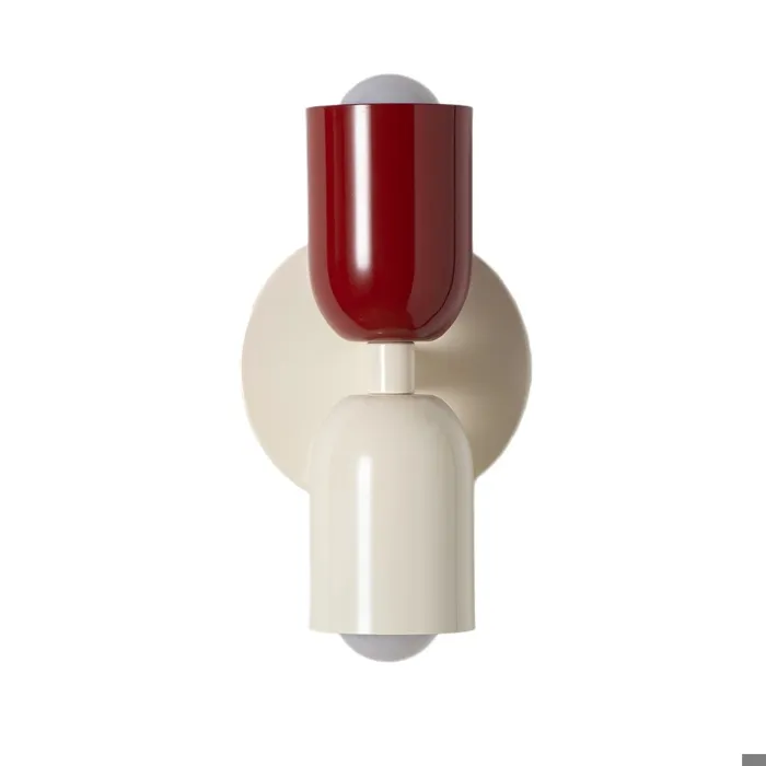 Applique murale double E27 avec base crème, abat-jour rouge et crème, éclairage haut et bas, ampoules non incluses