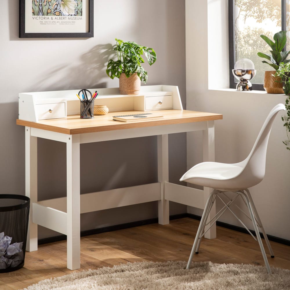 Finebuy Bureau 106 Cm Blanc Avec Tiroir Table D'ordinateur Rangement Compacte