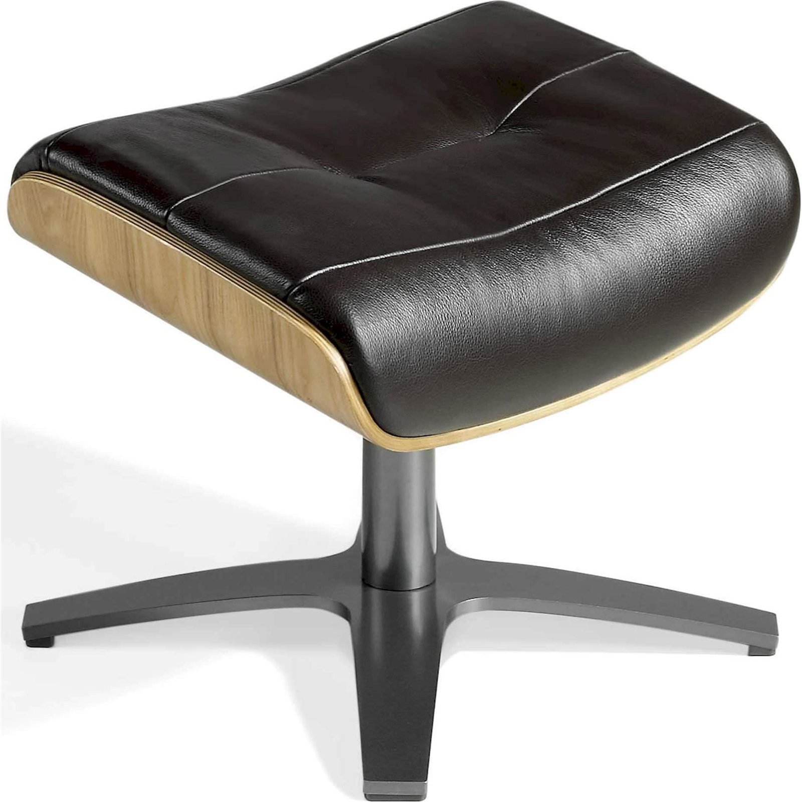 Pouf Pivotant 360º Rembourré En Cuir Cadre Bois Base Acier Inoxydable - Chocolat, Noyer, Acier Poli