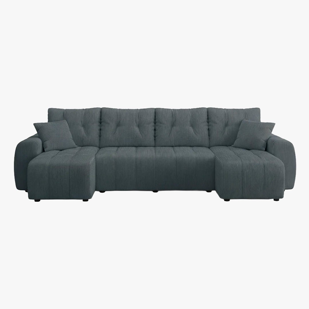 Alya Xl - Canapé Panoramique Convertible Avec Coffre En Velours Côtelé Gris Foncé