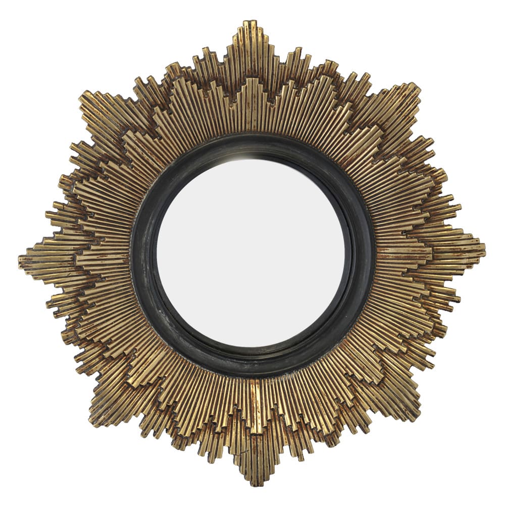 Miroir soleil convexe noir et doré 28cm