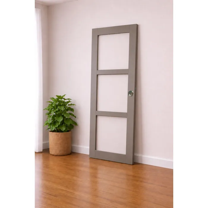 Porte Coulissante Gris Taupe Ral 7006 Vitrage Transparent H204 X L83 Cm, Coquilles, Tire Doigt Gd Menuiseries