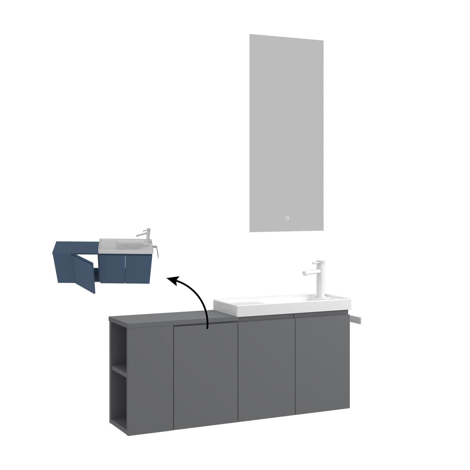 Meuble Avec Simple Vasque Et Miroir "ferla 110" - 110 X 22 X 45 Cm - Matte Grey
