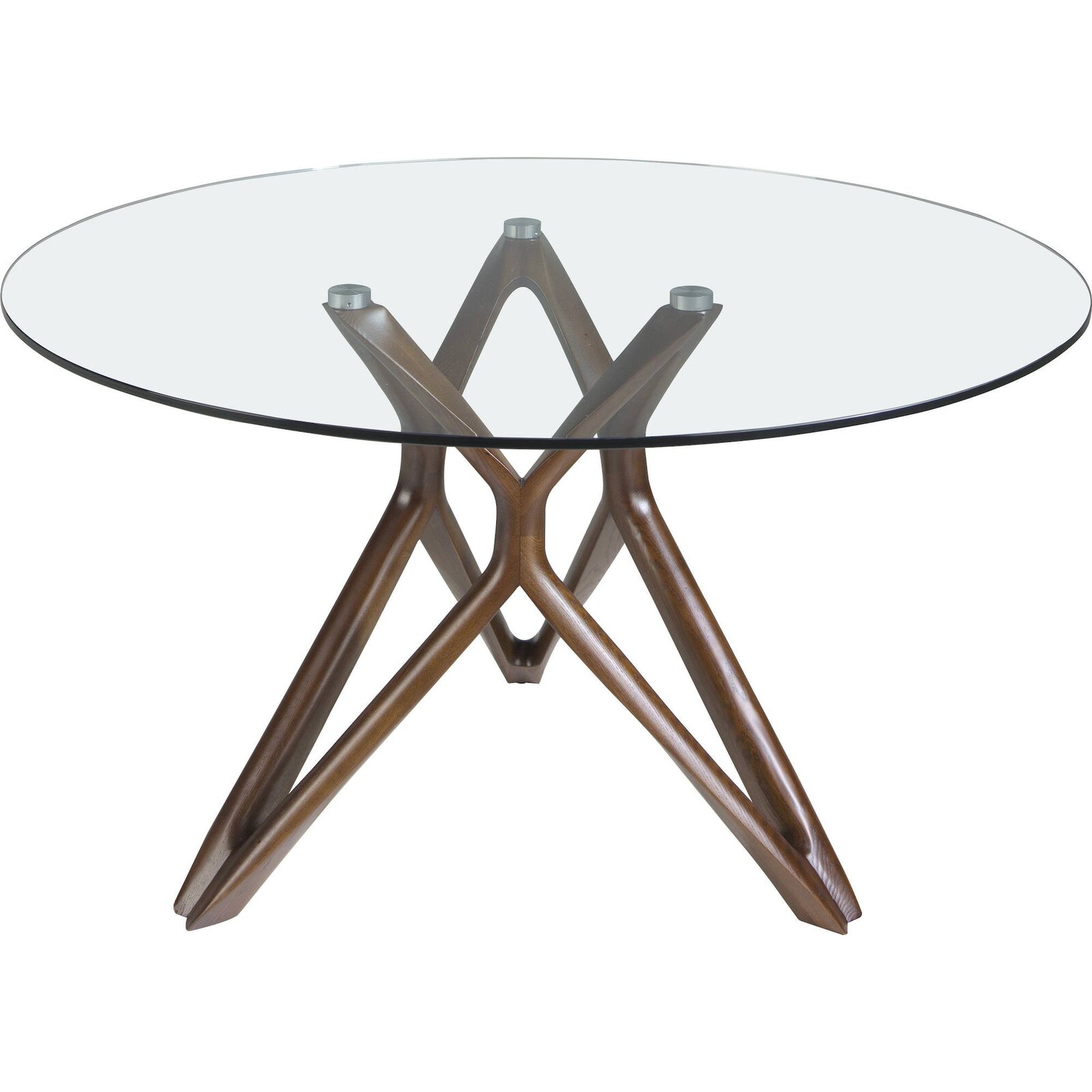 Table Ronde Angel Cerda En Verre Trempé Et Frêne - Noyer Et Verre Transparent