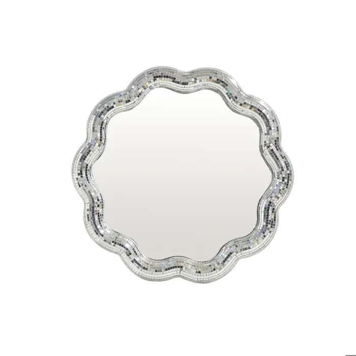 Miroir disco forme ondulée avec facettes coloris argent