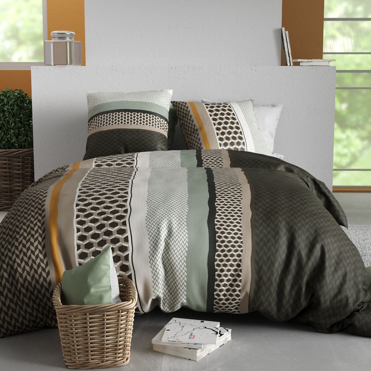 Parure Housse De Couette 240x220cm + 2 Taies Motif Urbain Multicolore 100% Coton - Citylia