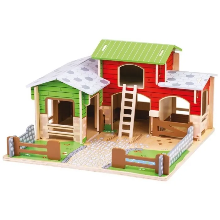 Bigjigs Toys, Ensemble De Jeu De Ferme Pavée En Bois, Adapté Aux ges Dès 3 Ans