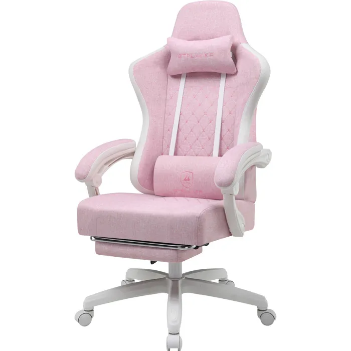 Chaise de gaming ergonomique GTPLAYER - Tissu - Blanc rose - 50 x 54 x 135 cm