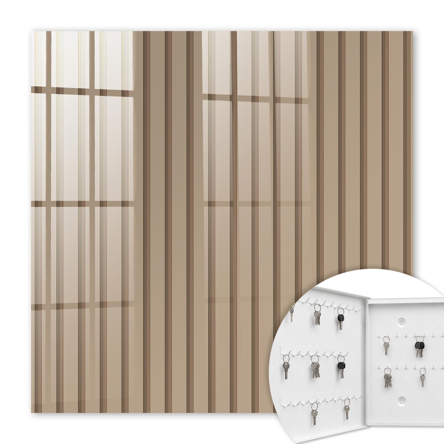 Armoire À Clés - (30 Cm X 30 Cm) - Boîte À Clés Murale - Coffret De Rangement Pour Clés - Couleur Blanche - Ouverture Vers La Gauche - Pour Maison Et Bureau - Rayures Apaisantes