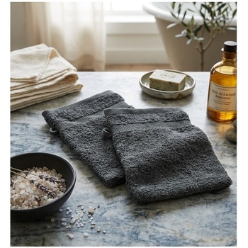 Lot De 2 Gants De Toilette 15 X 21 Cm Elegante Uni Anthracite