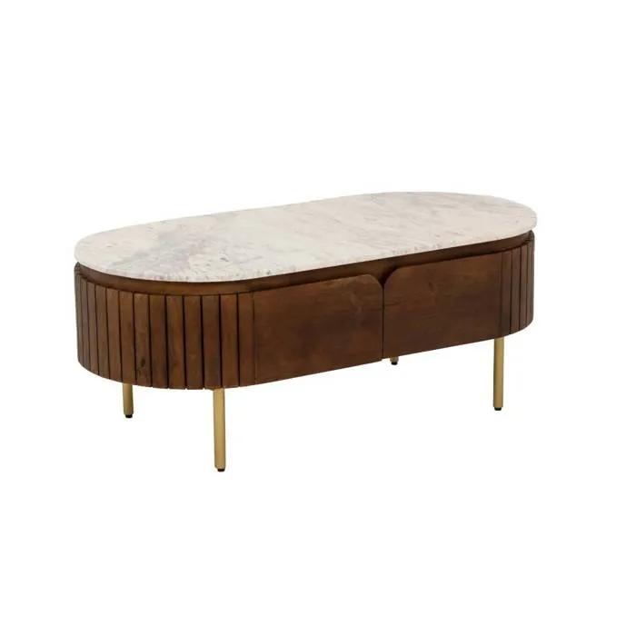 Table basse en bois de manguier et marbre Sienne