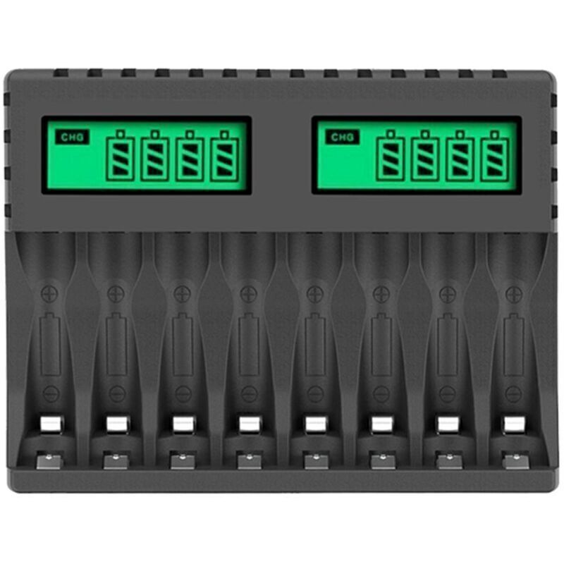 Chargeur De Piles Lcd 8 Emplacements - Charge Rapide Et Entretien - Prise Micro-usb Et Type C - Compatible Aa/aaa Nicd Nimh