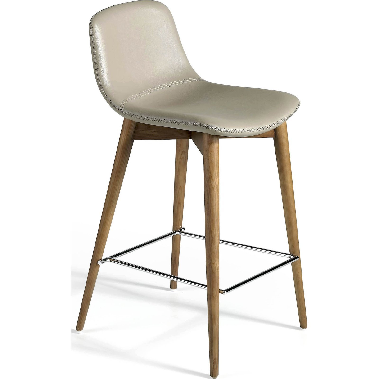 Tabouret Pieds Bois Massif Siège Rembourré En Simili Cuir - Noix, Chocolat